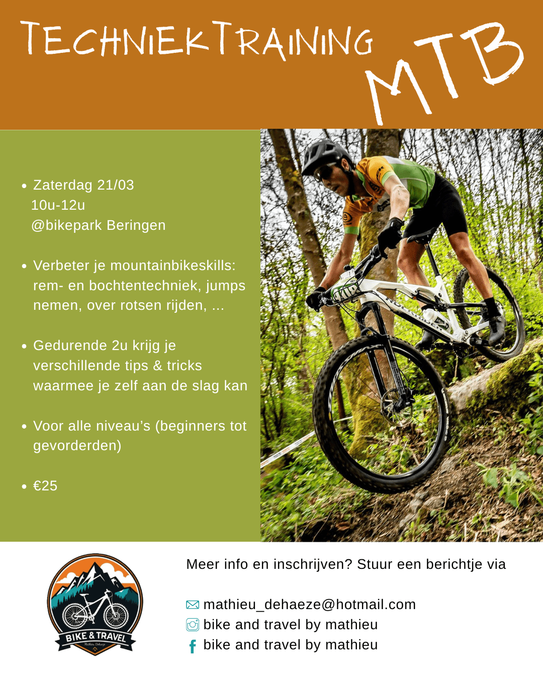Techniektraining met Mathieu Dehaeze op zaterdag 21 maart op de terril in Beringen